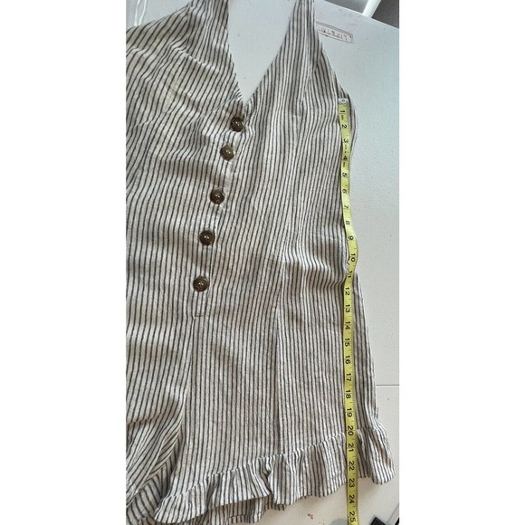 Hem Thread Womens Romper Ruffle Backless Smoked Halter Gray White Stripe Size M - Picture 6 of 9